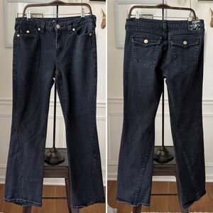 True Religion Joey Mid Rise Flap Flare Jeans Black $154 31